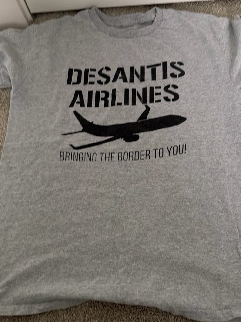Gildan Gray T-Shirt with Black "DeSantis Airlines" Graphic